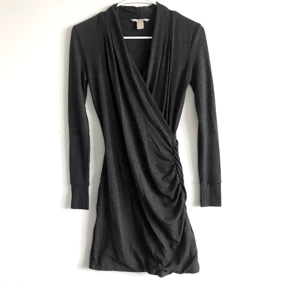 Banana Republic Dark Grey Long Sleeve Fitted Midi Shift Dress